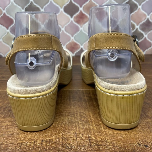 Dansko Leather Marjory Asymmetrical Strap Heeled Sandals Ivory/Tan EU37/US 6.5/7 - Picture 6 of 16